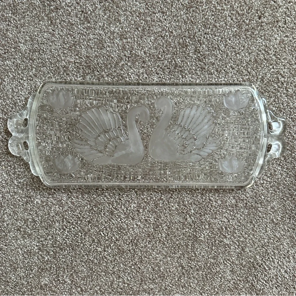 Vintage Mikasa Walther Crystal Swan Tray Platter Handles Serving Dish W. Germany